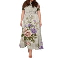 thumbnail image 5 of LWavelet Women's Plus Size Bohemian Patchwork Maxi Dress Short Sleeve Tie Waist Casual Ethnic Dress with Pockets Pink 5XL, 5 of 7