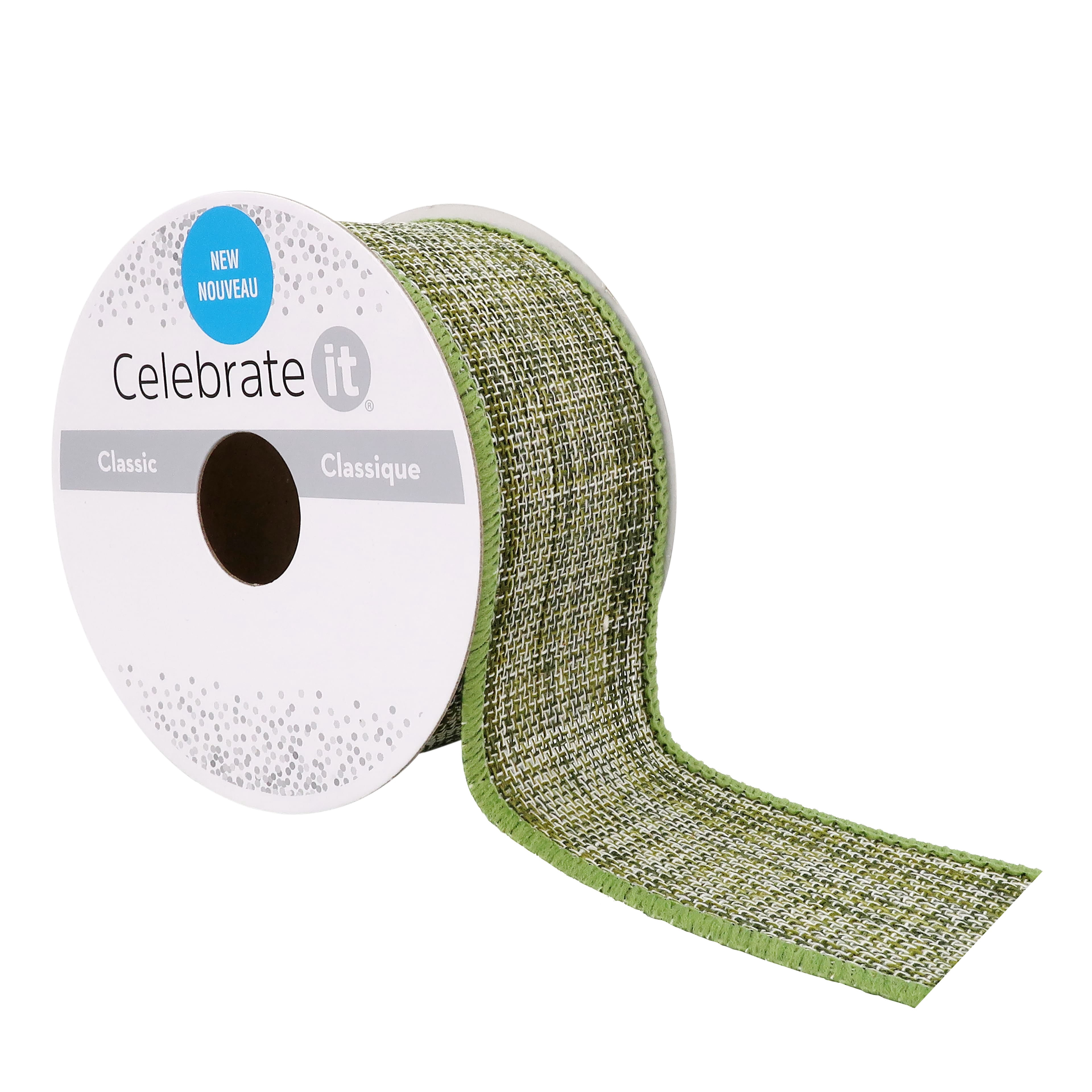 1.5" x 3yd Moss Green Wired Woven Ribbon Rolls by Celebrate It – Decorative Polyester Ribbon with Sewn Selvage for Crafts - Gift Wrapping - and Holiday Decor
