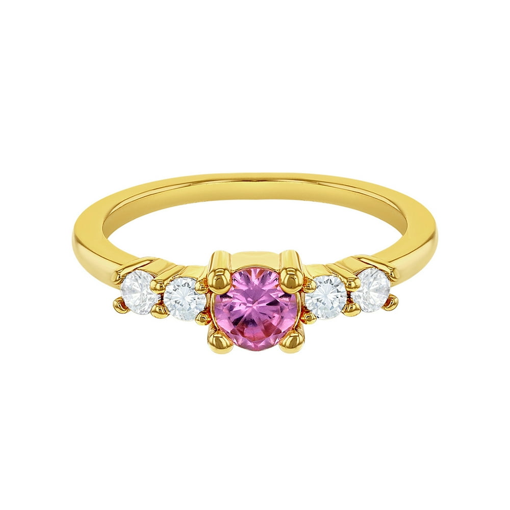 In Season Jewelry 18k Gold Plated Small Pink Clear Crystal Rings for