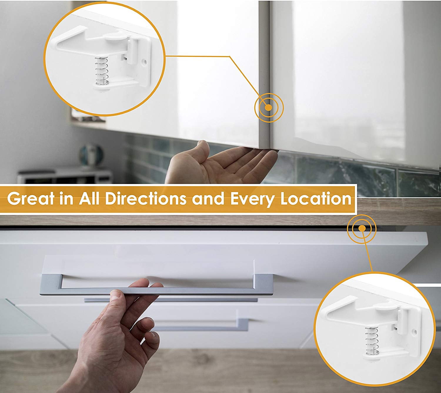 Child Safety Cabinet Locks, Baby Proofing Spring Locks for Universal Use, No Drilling Required, Invisible Design for Seamless Home Integration, 3M Adhesive for Easy Application,