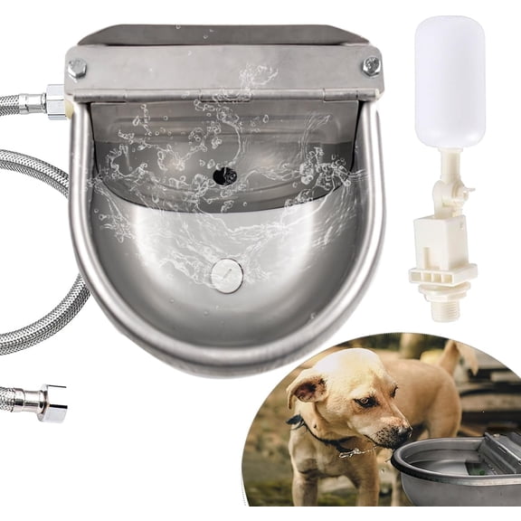 Automatic Dog Water Dispenser Large Size Dog Water Bowl Trough Stainless-Steel Outdoor Pet Waterer Feeder for Poultry, Goat, Small Livestock