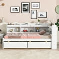 thumbnail image 2 of Twin Size Daybed Frame with L-shaped Bookcase and Drawers, Solid Wood Platform Bed Frame with Headboard and Slats Support, Floor Bed Frame for Teens Adults, No Box Spring Needed, White, 2 of 7