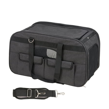 KFFKFF Wheeled Pet Transporter Extendable Handle and Shoulder Strap Included Suitable for Pets Weighing Less Than 35 lbs Comes with One Collapsible Bowl In Classic Black
