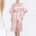 thumbnail image 2 of PMVFHDE Women Satin Bridal Dressing Gown Silk V Neck Bathrobe With Belt Pink,L, 2 of 7