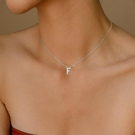 Silver Initial Necklace For Women, Dainty Silver Necklace Personalized Silver Initial Letter Necklace Cute Silver Choker Necklaces For Women Trendy Simple Silver Jewelry Gifts[o2969]