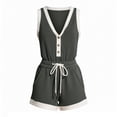 thumbnail image 5 of KIHOUT Women Color Block 2 Piece Loungewear Set V‑Neck Sleeveless Henley Tank Top Drawstring Elastic Waist Cuffed Shorts With Pockets Casual Matching Outfit For Summer Daily Lounging, 5 of 9