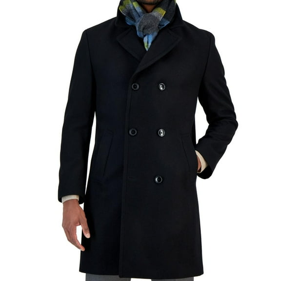 Nautica Mens Classic fit Double Breasted Overcoat Coat 42 L Black Solid