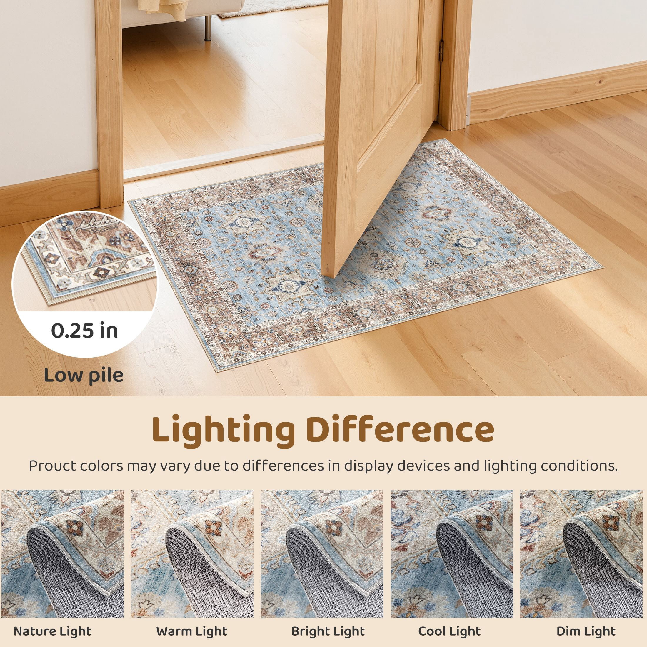 Uermei 2'x3' Small Washable Area Rug: Non-Slip Stain-Resistant Durable Indoor Mat for Entryway, Kitchen, Bedroom, Laundry, Pet & Kid-Friendly Home Decor - Brown Blue