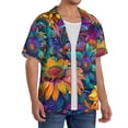 thumbnail image 2 of Balery Psychedelic Sunflowers Camisa Casual de Manga Corta con Botones para Hombre, Texturizada, Estilo Cubano, para Playa, Verano-XX-Large, 2 of 5
