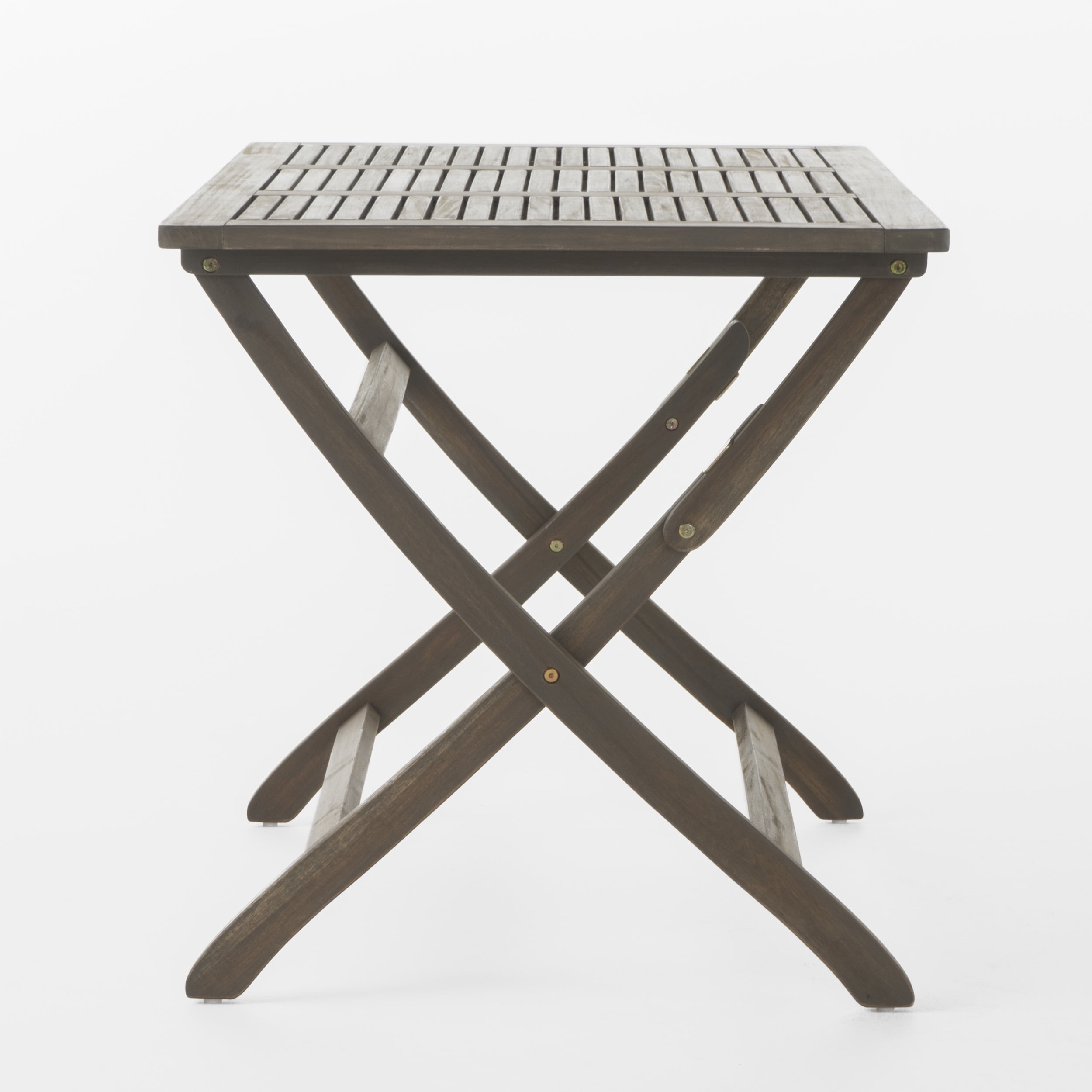 Outdoor Foldable Dining Table 43.5 Inch, Portable Acacia Wood Leisure Table for Patio Garden, Grey