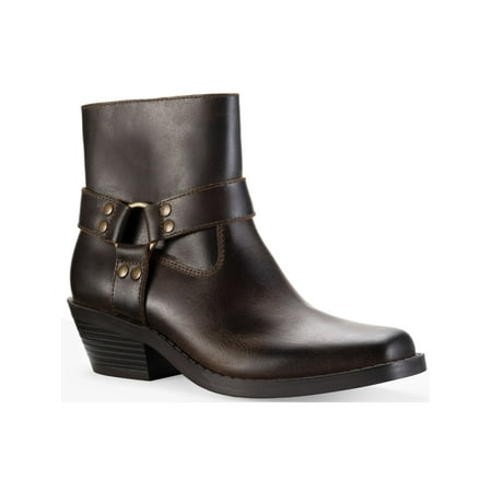 

SUN STONE Womens Brown Breathable Harness Straps Ring Hardware Western Inspired Slip Resistant Cushioned Pheobie Square Toe Block Heel Zip-Up Leather Booties 7 M