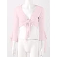 thumbnail image 6 of Kaerm Women Ballet Wrap Top Belly Dance V Neck 3/4 Sleeve Self Tie Shrugs Cardigan Top Pink One Size, 6 of 7