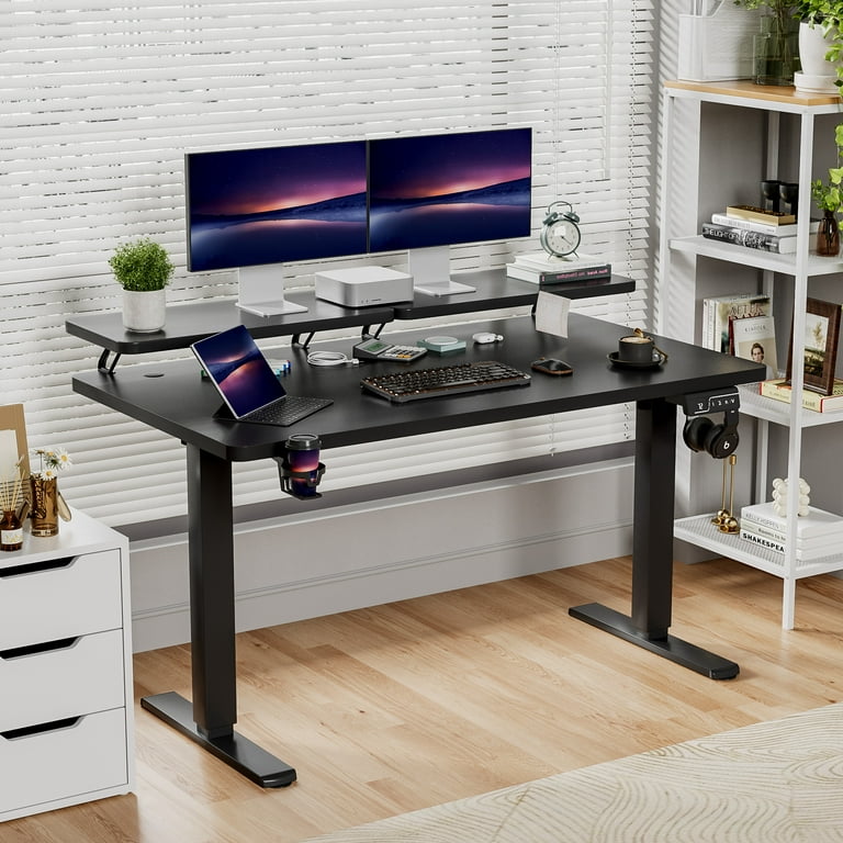 Homall 55 Wide Home Office Electric Height Adjustable Standing Desk Lifting Range 28 46 Computer Desk with Monitor Stand Black
