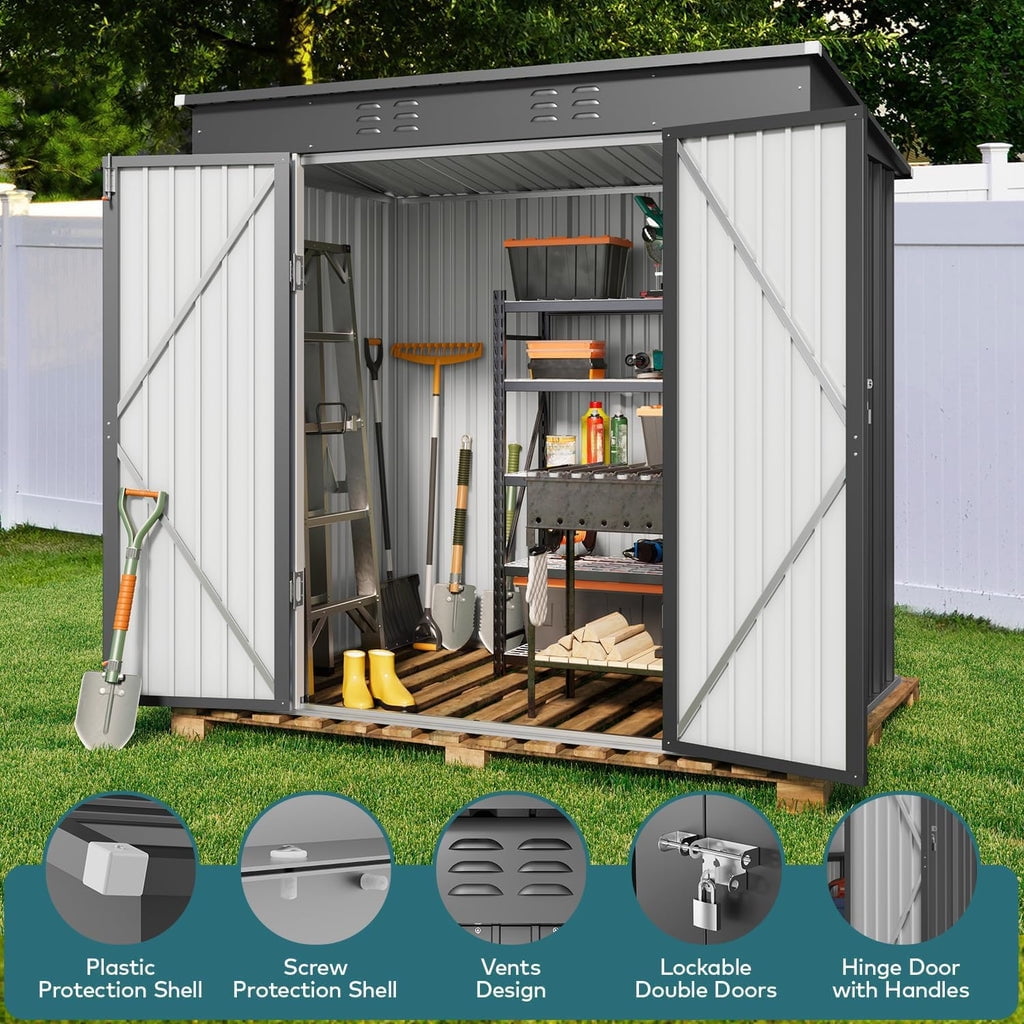 6x4 ft Outdoor Storage Shed on Sale, Sheds & Outdoor Storage with Lockable Doors, Metal Garden Shed by Durable Galvanized Steel for Patio, Lawn, Dark Gray
