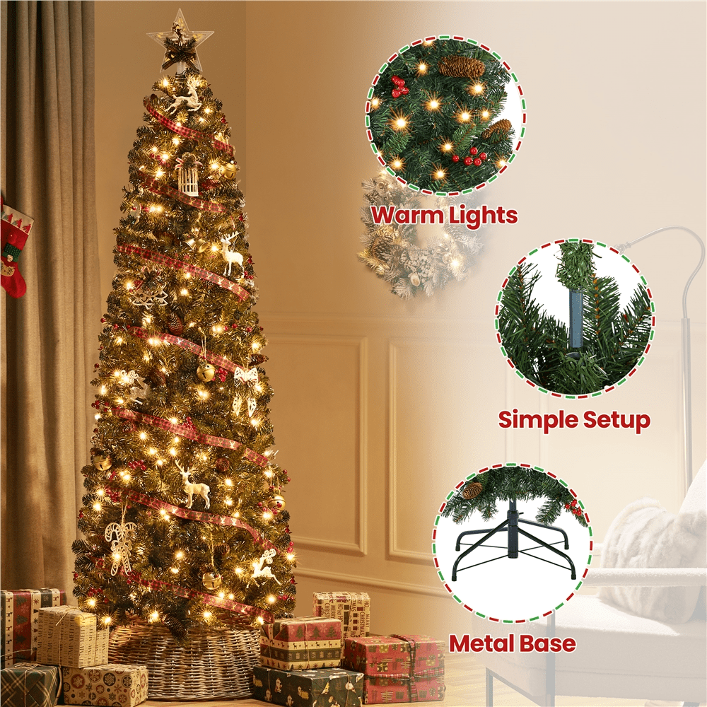 Alden Design 6ft Pre-lit Artificial Christmas Tree with Pinecones, Green