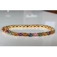 thumbnail image 2 of CZ Rainbow Sapphire & CZ Diamond Tennis Bracelet - Emerald Cuts - Multi Color Gemstone, Solid 14K Gold plated, Colorful Bracelet Gemstones, 2 of 3