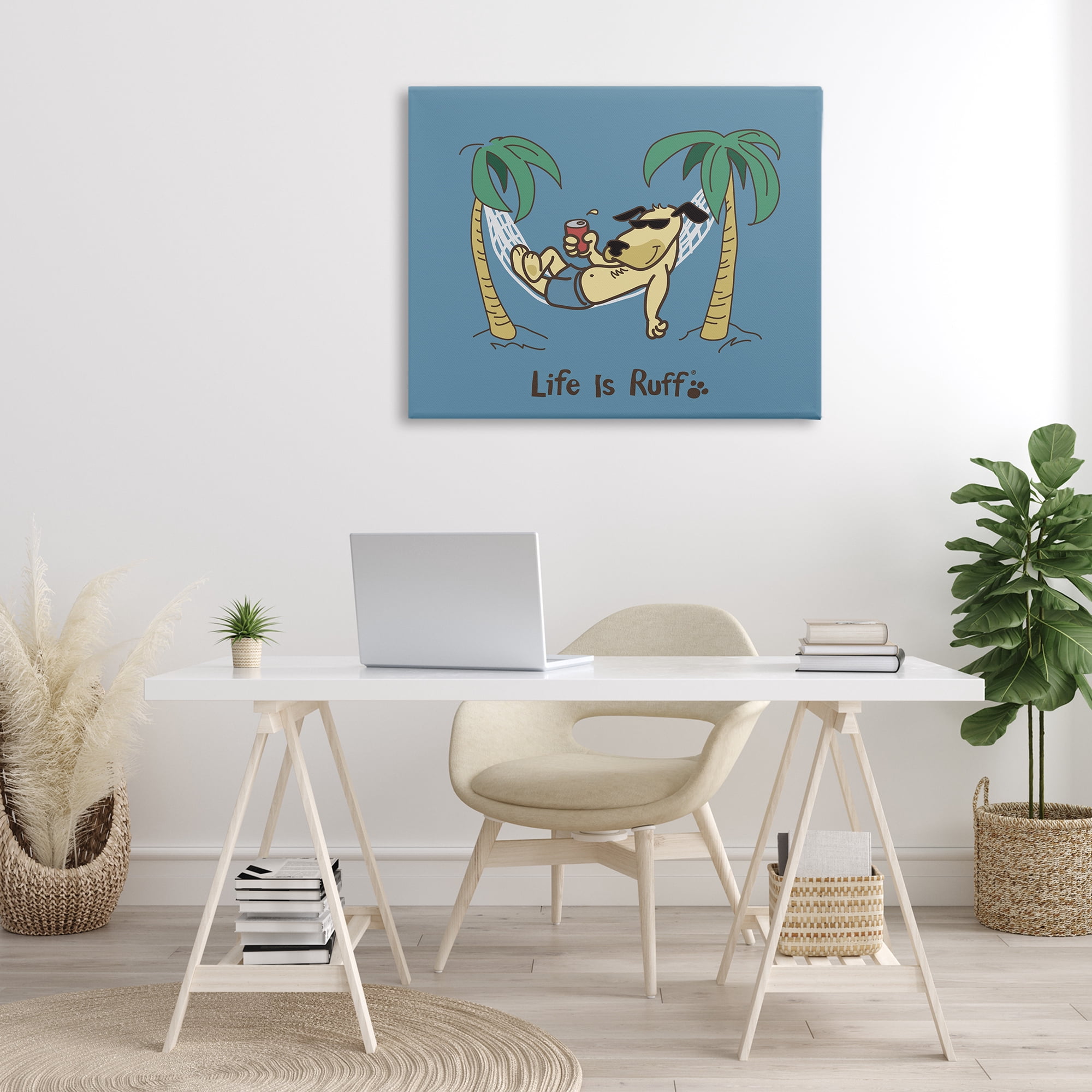 Stupell Industries Tropical Dog on Hammock Animals Painting Wrapped Canvas Art Print Wall Art, 40 x 30