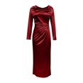 thumbnail image 7 of BRGZLK Women Cowl Neck Maxi Dress Gown Fall Satin Long Sleeve Pleated Fitted Waist Elegant Slit Bridesmaid Dresses Wedding Guest Dress Formal Evening Party Gown 1#Wine S, 7 of 7