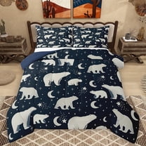 Homewish Polar Bear Family Bedding Comforter Set, Cartoon Animal Wildlife Twin Comforter Sets, Mystic Stars Moon Galaxy Reversible Bedding Set, Lightweight Room Decor, 2-Piece