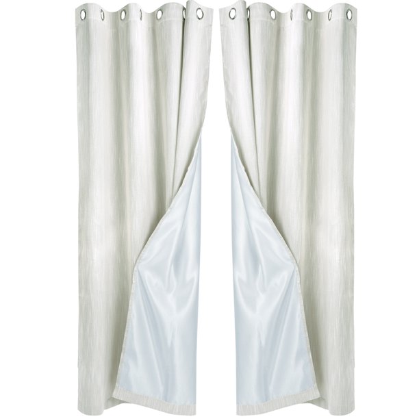Unique Bargains 2 Panels Linen Look Blackout Curtains for Bedroom Beige