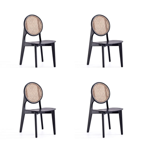 Manhattan Comfort Versailles 16.5" Round Wood Dining Chair in Black (Set of 4)