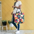 thumbnail image 4 of FORMRS Womens Canvas Tote Bag with Zipper Inner Pocket Shoulder Handbag, Retro Geometric, 4 of 7