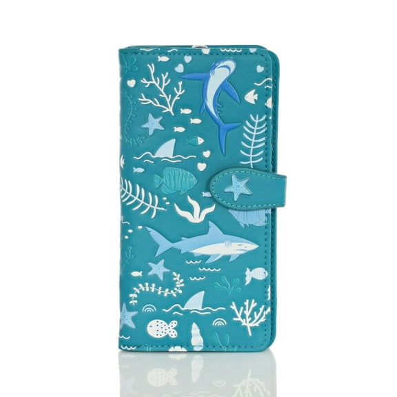 Shagwear Shark Pattern Large Zipper Bi-Fold Women's Wallet (Choose Color) (Teal)