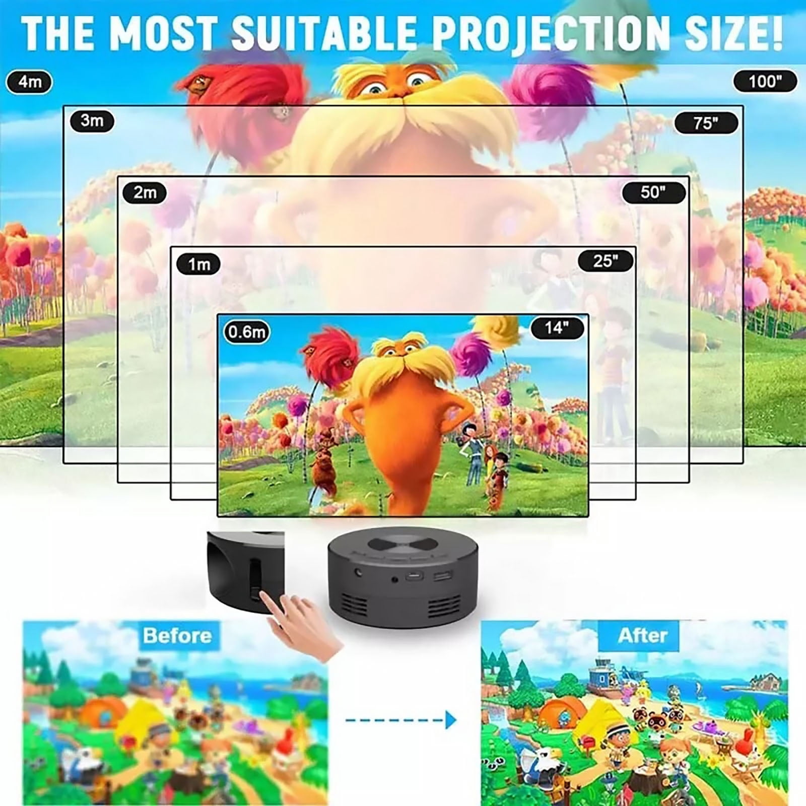 Portable LED Projector with LCD Display Supports 1080p, for Clear and Vibrant Projections for Travel