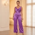 thumbnail image 6 of JULMCOMO Satin Jumpsuits for Women V Neck Sleeveless Dressy Jumpsuits Cinched Waist Wide Leg Evening Party Summer Outfits Purple 2XL, 6 of 7