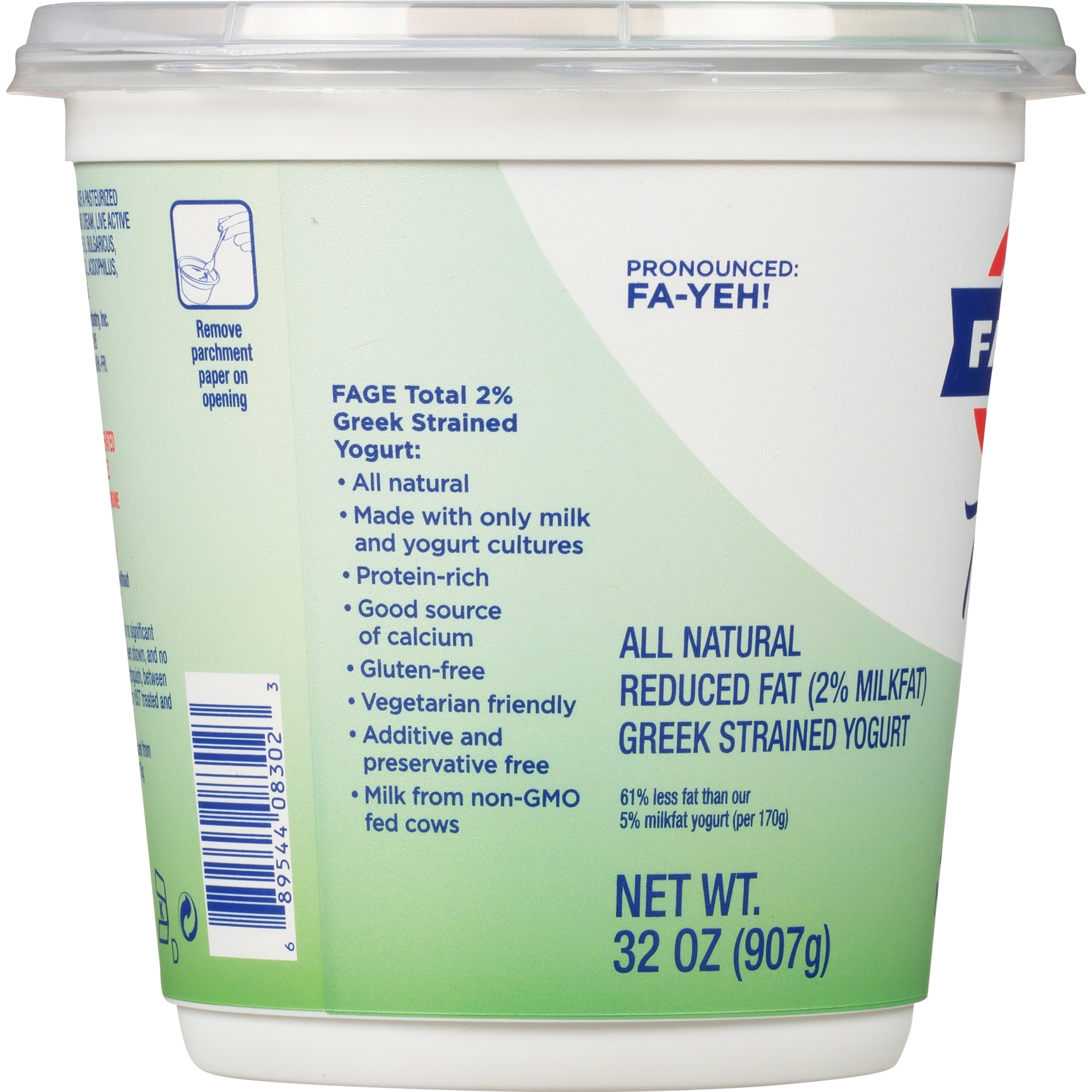 FAGE Total All Natural Reduced Fat Plain Greek Strained Yogurt, 32 oz