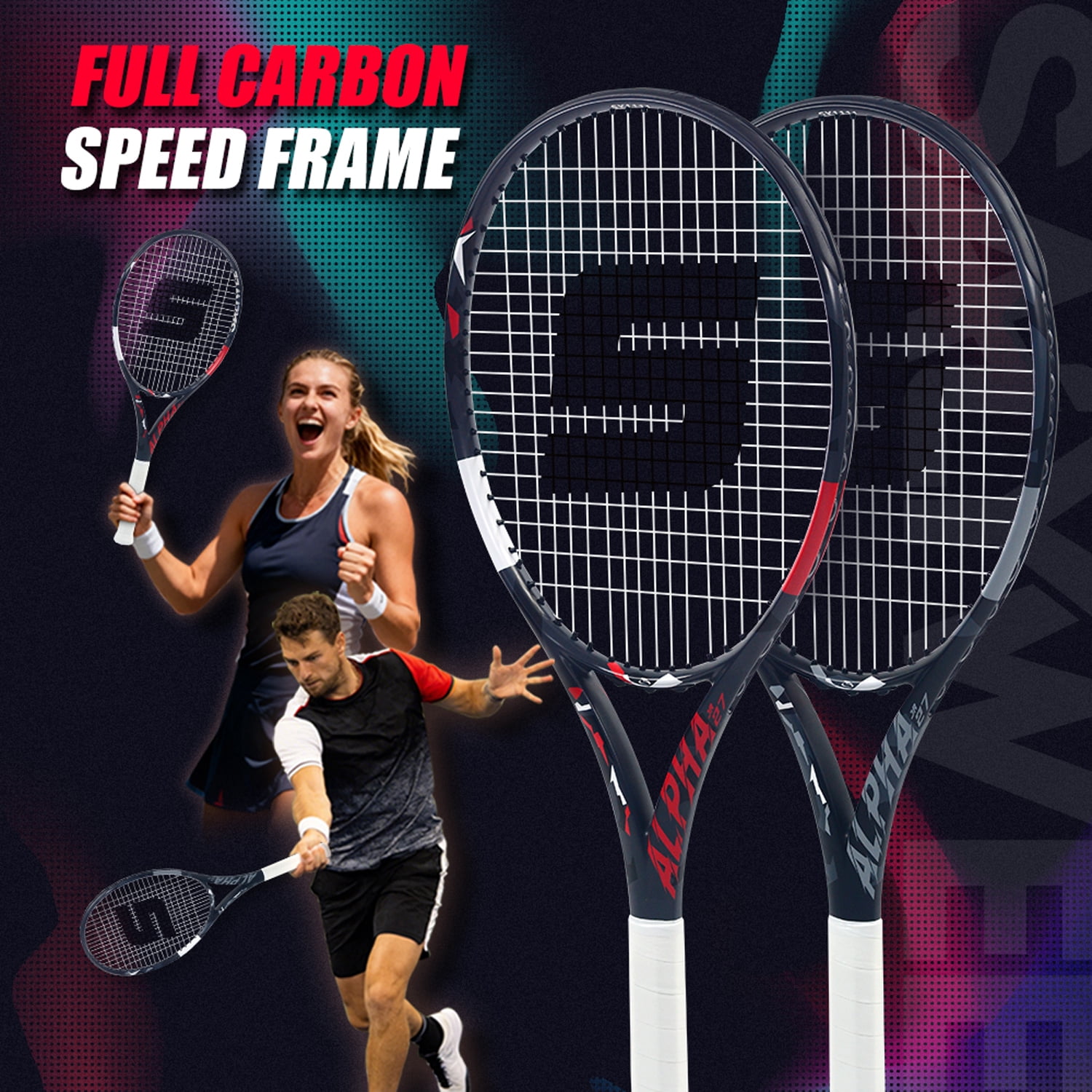 SALYWEE Alpha Control Tennis Racquet, Full Carbon Fiber, 102 sq.in. Head Size, 16x19 Strung, Lightweight 273±7g Unstrung, One-piece Molding for Precision & Power
