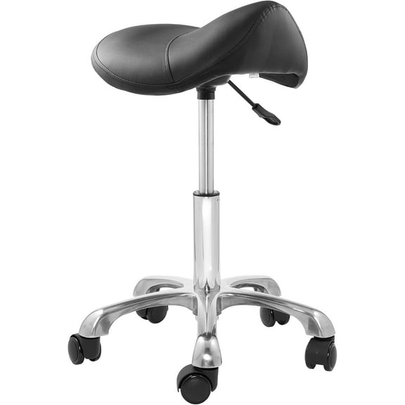 PetFurnishn Professional Ergonomic Saddle Stool, Black - Adjustable Hydraulic Seat, Rolling Spa Salon, Massage, and Medical Office Chair with Swivel Wheels
