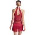 thumbnail image 2 of iiniim Women Rhinestone Fringe Leotard Figure Skating Performance Costume Halter Backless Bodysuit Burgundy L, 2 of 7