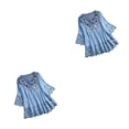 thumbnail image 4 of Top Vintage Qarigey para mujer blusa cuello en V azul L, 4 of 6