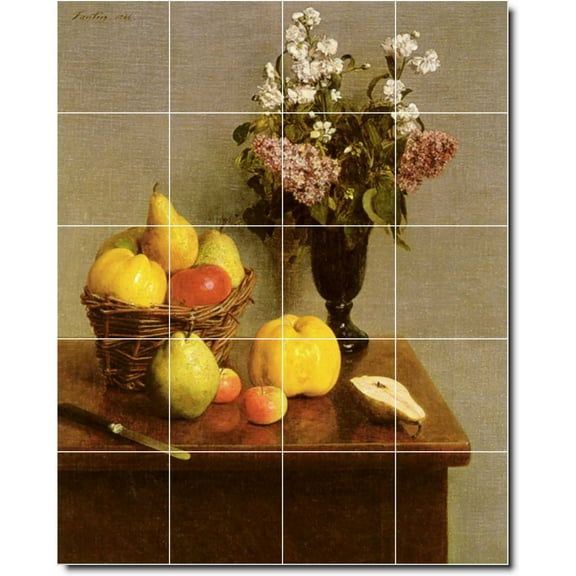 Ceramic Tile Mural-Henri Fantin-Latour Fruit Vegetables Shower Tile Mural 25. 17" w x 21.25" h using (20) 4.25 x 4.25 ceramic tiles