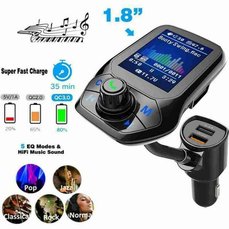 Bluetooth FM Transmitter for Cars, USB Bluetooth Adapter, 1.8'' Color  Display, Hands-Free Kit for Car, Auto Search FM Channels, QC3.0 Fast  Charging, Support USB Drive, TF Card, AUX Input/Output 