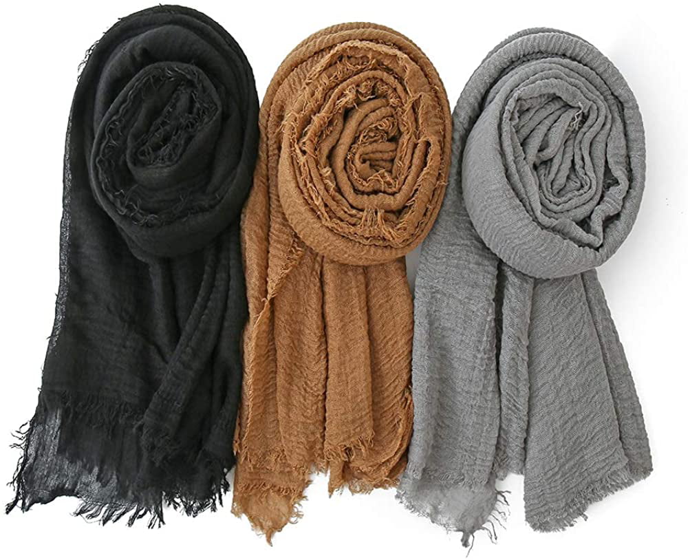 Hijab Scarfs for Women Soft Cotton Hemp Head Wrap Shawl Long Scarves Hijab for All Seasons 