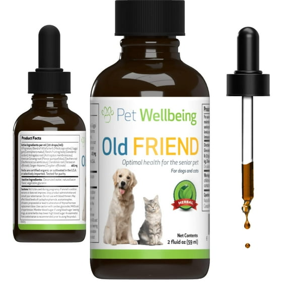 Pet Wellbeing Old Friend for Senior Dogs - Supports Immune System Health, Joint Mobility, Healthy Energy Levels, Alfalfa, Reishi - Veterinarian-Formulated Herbal Supplement 2 oz (59 ml)