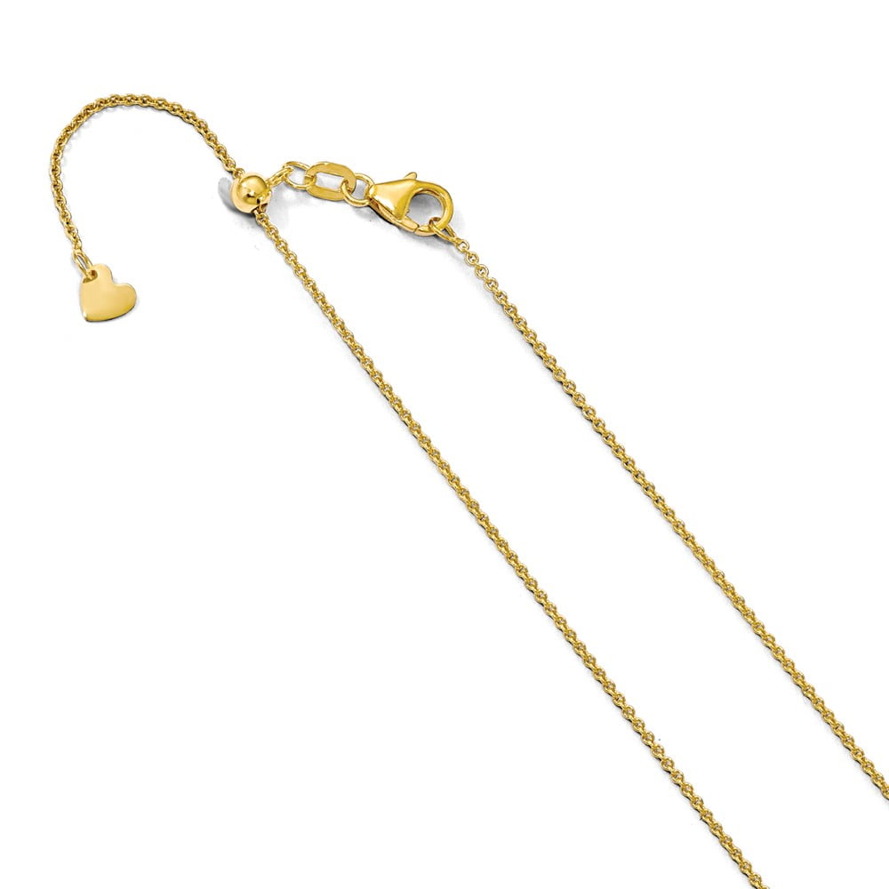 Solid 14k Yellow Gold 1.1mm Round Cable Adjustable Chain Necklace