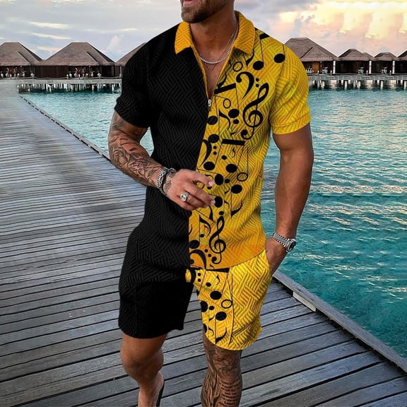 Vedolay Shorts Tracksuit Mens Casual Short Sleeves Outfits Summer Tracksuit T Shirt   Shorts Set,Yellow XXL