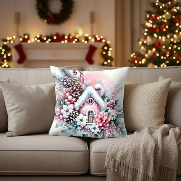 Fundas de almohada navideñas de 45 x 45 cm, decorativas, de tela suave y con cremallera oculta para decoración del hogar.