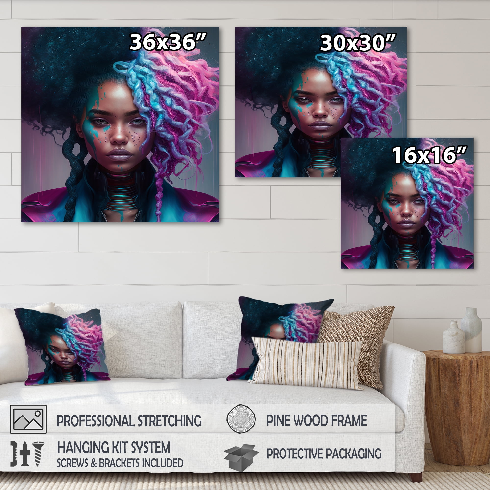 Designart Cyberpunk Woman With Curvy Hair I Canvas Wall Art