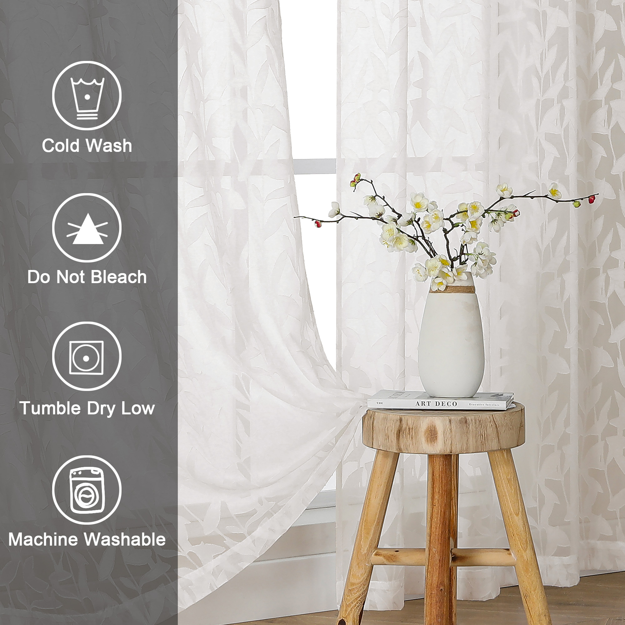 OVZME Leila Ivory Sheer Curtains 63 Inch Length photo 5