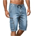 thumbnail image 5 of Mifsaly Mens Jean Cargo Shorts Elastic Waist Drawstring Denim Shorts Fashion Relaxed Fit Casual Summer Wear Clothes with Multi Pockets Light Blue,XL, 5 of 5