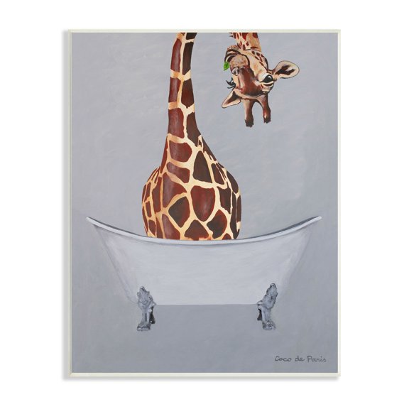 Stupell Industries Funny Giraffe Neck Bathtub Bathroom Theme Painting Unframed Art Print Wall Art, 10x15, by Coco de Paris