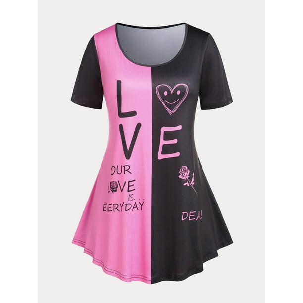 Camiseta Talla Extra Dos Tonos Cintura Alta Estampado Rosegal Camisetas tallas grandes