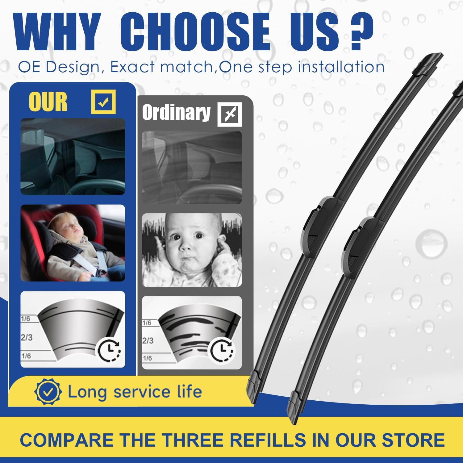 3 wipers Replacement For 2017 2016 2015 2014 2013 2012-2007 Jeep Wrangler 2018-2018 Jeep Wrangler JK Original Equipment Windshield Wiper Blades Set 15"+15"+13" (Set of 3) U/J HOOK