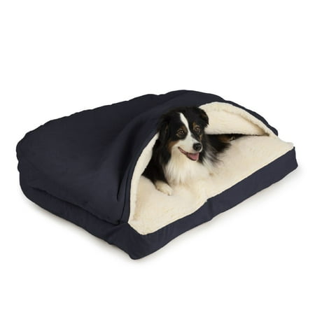 UPC: 0729053430007 | Snoozer Cozy Cave Rectangle Pet Bed  Small  Navy  Hooded Nesting Dog Bed