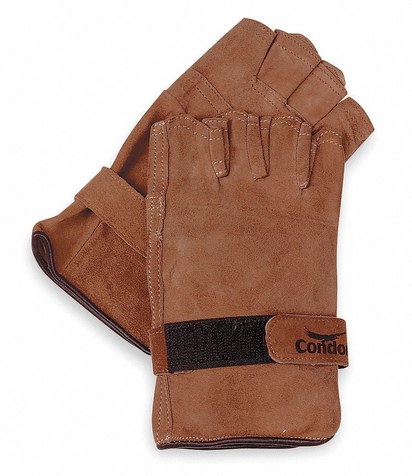 Goatskin Leather Work Gloves, HookandLoop Cuff, Brown, Size L, Left