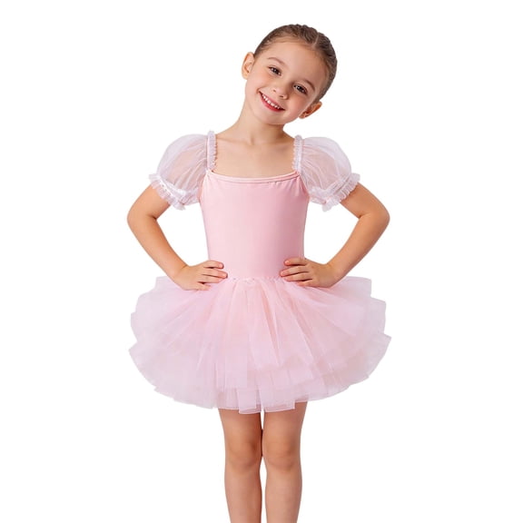 XXWXYD Girls Tutu Dress Puff Short Sleeve 𝖳iered Tulle Ballet Dance Birthday Party Kids Toddler Solid Soft Princess Recital Performance Celebration Twirl Dress